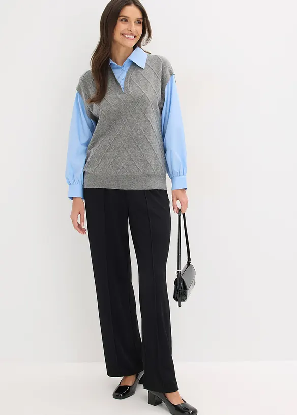 Pull sans manches &agrave; empi&egrave;cement chemisier en coton, bonprix