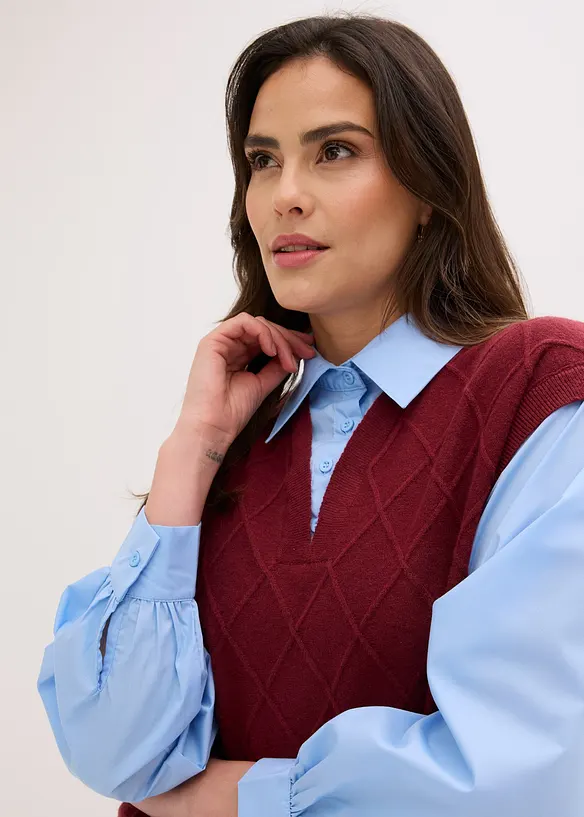 Pull sans manches &agrave; empi&egrave;cement chemisier en coton, bonprix