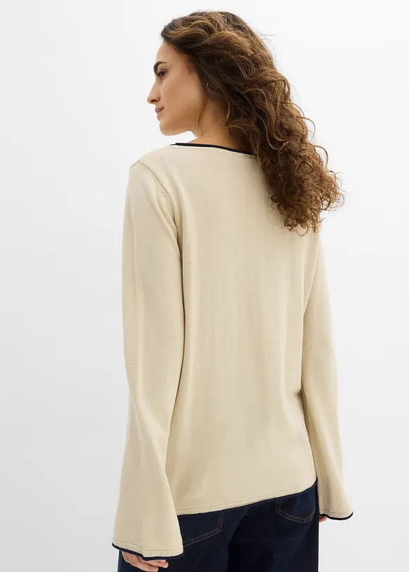 Pull en fine maille de coton m&eacute;lang&eacute;, bonprix