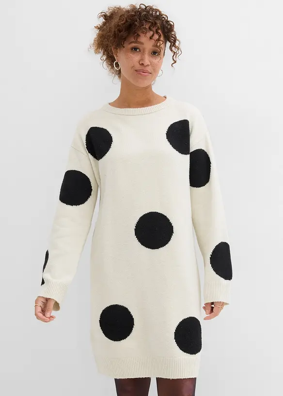 Robe oversize en maille &agrave; pois, bonprix