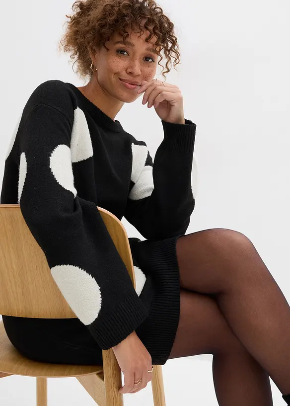 Robe oversize en maille &agrave; pois, bonprix