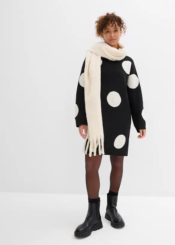 Robe oversize en maille &agrave; pois, bonprix