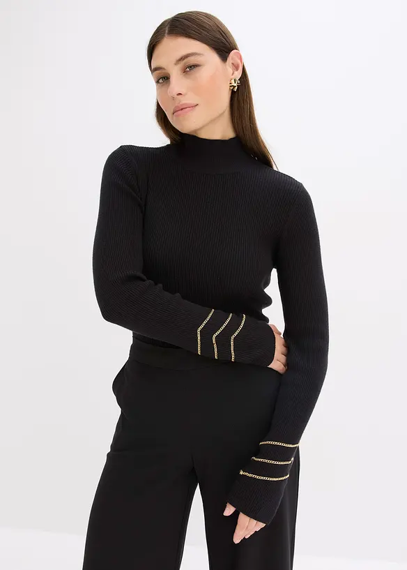 Pull en fine maille &agrave; cha&icirc;nes dor&eacute;es, bonprix