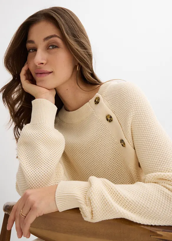 Pull en grosse maille avec patte de boutonnage, bonprix