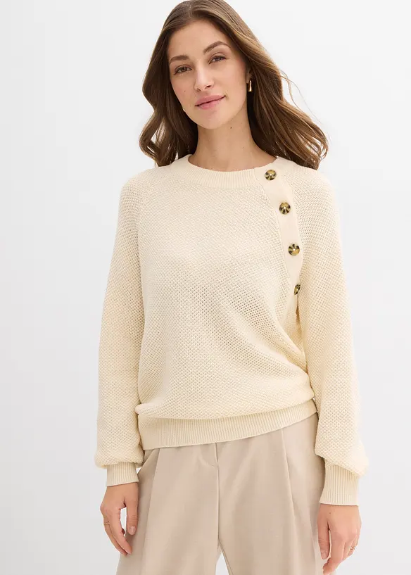 Pull en grosse maille avec patte de boutonnage, bonprix