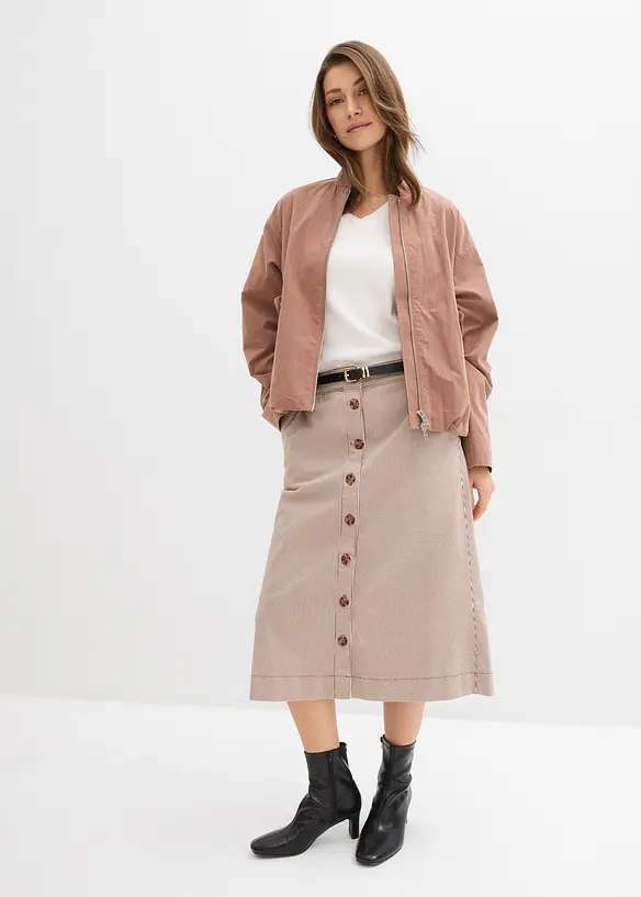 Jupe midi ray&eacute;e &agrave; boutons, bonprix