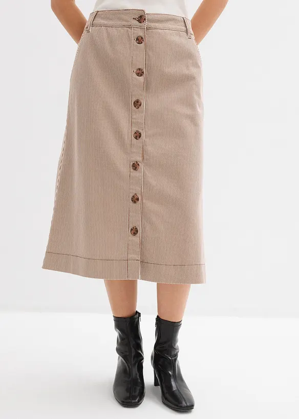 Jupe midi ray&eacute;e &agrave; boutons, bonprix