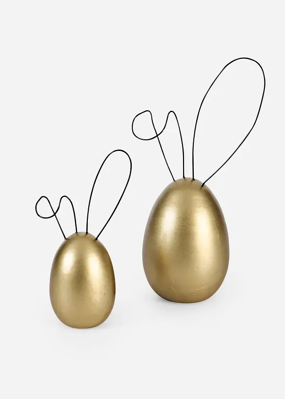 Lot de 2 &oelig;ufs d&eacute;co dor&eacute;s &agrave; oreilles de lapin, bonprix