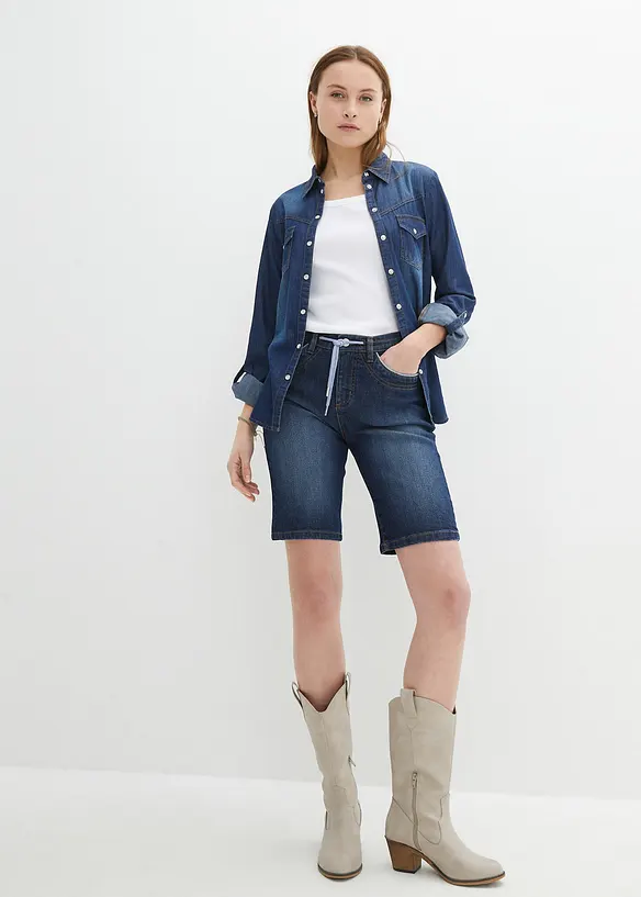 Bermuda en jean, coupe slim, taille mi-haute, bonprix