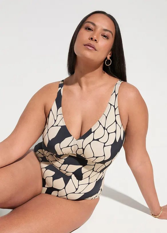 Maillot 1 pi&egrave;ce sculptant &agrave; col en V, maintien mod&eacute;r&eacute;, bonprix