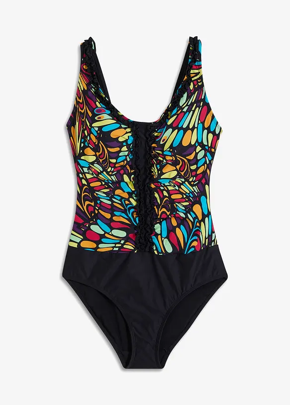 Maillot 1 pi&egrave;ce sculptant &agrave; volants, maintien mod&eacute;r&eacute;, bonprix