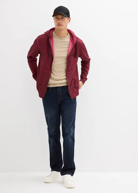 Sweat zipp&eacute; &agrave; capuche, aspect d&eacute;lav&eacute;, bonprix