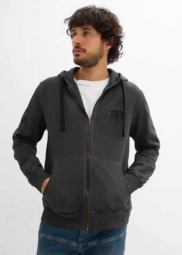 Sweat zipp&eacute; &agrave; capuche, aspect d&eacute;lav&eacute;, bonprix