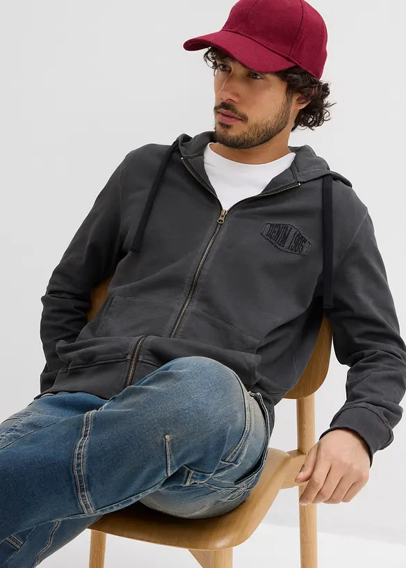 Sweat zipp&eacute; &agrave; capuche, aspect d&eacute;lav&eacute;, bonprix