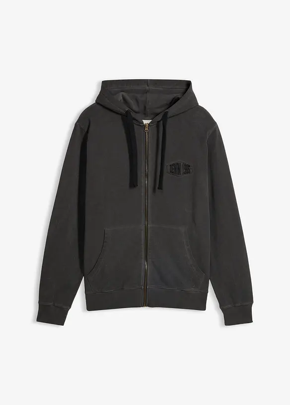 Sweat zipp&eacute; &agrave; capuche, aspect d&eacute;lav&eacute;, bonprix