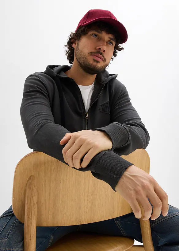 Sweat zipp&eacute; &agrave; capuche, aspect d&eacute;lav&eacute;, bonprix