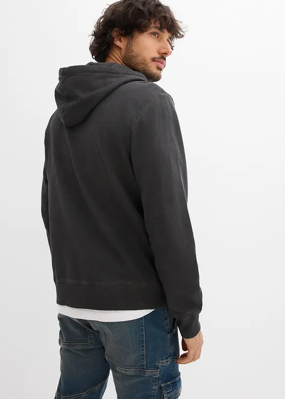 Sweat zipp&eacute; &agrave; capuche, aspect d&eacute;lav&eacute;, bonprix