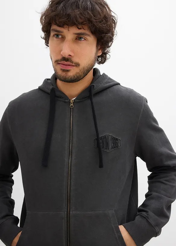 Sweat zipp&eacute; &agrave; capuche, aspect d&eacute;lav&eacute;, bonprix
