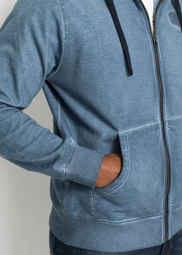 Sweat zipp&eacute; &agrave; capuche, aspect d&eacute;lav&eacute;, bonprix