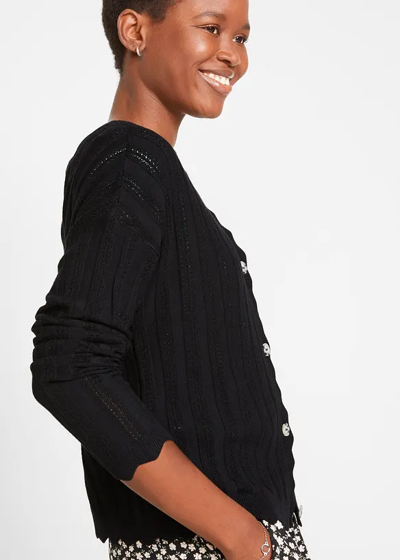 Gilet court en maille ajour&eacute;e, bonprix