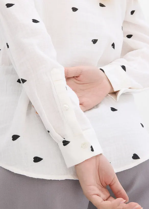 Chemisier en gaze de coton &agrave; motif c&oelig;urs, bonprix