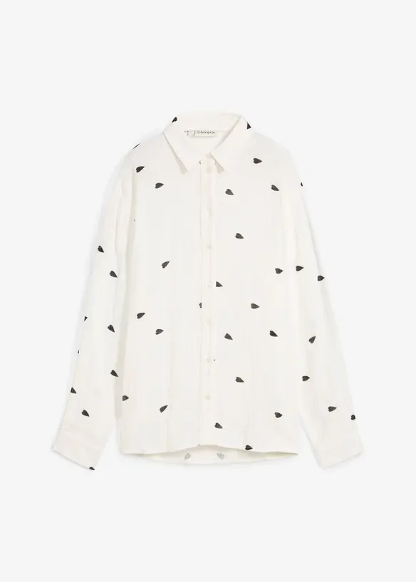 Chemisier en gaze de coton &agrave; motif c&oelig;urs, bonprix