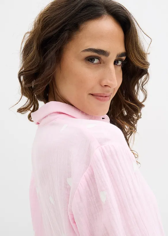 Chemisier en gaze de coton &agrave; motif c&oelig;urs, bonprix