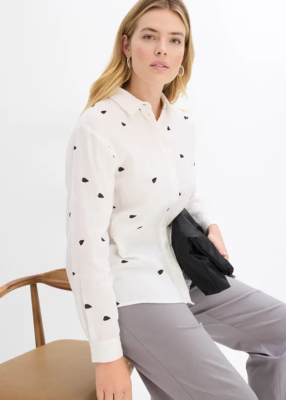 Chemisier en gaze de coton &agrave; motif c&oelig;urs, bonprix