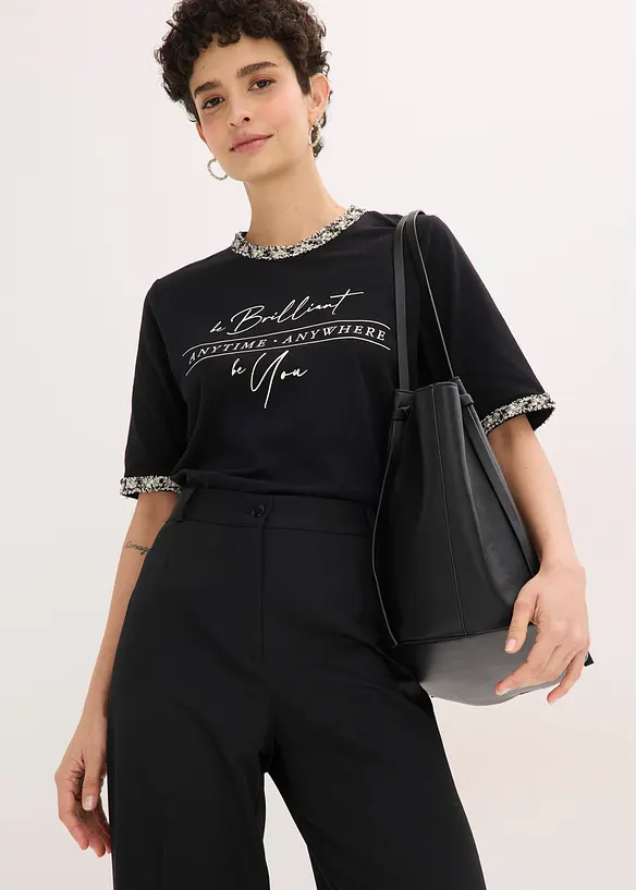 T-shirt en coton avec liser&eacute; perl&eacute;, bonprix