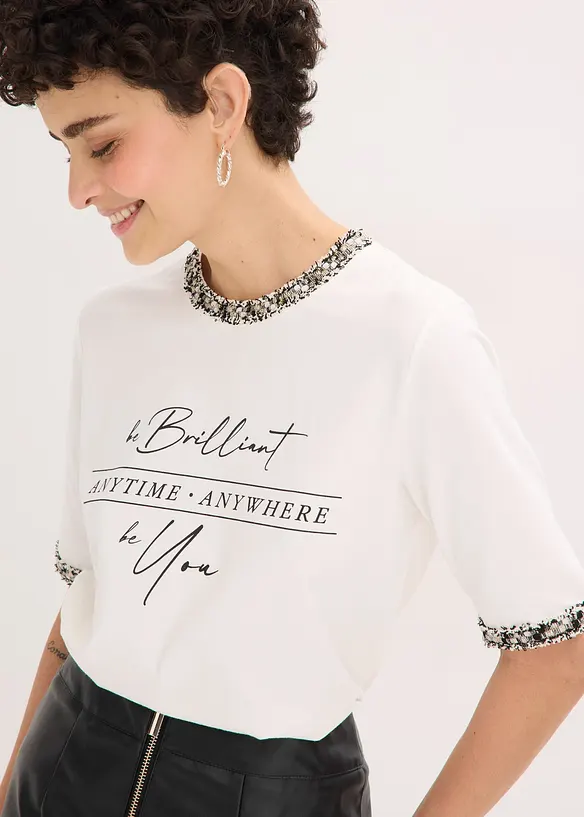 T-shirt en coton avec liser&eacute; perl&eacute;, bonprix