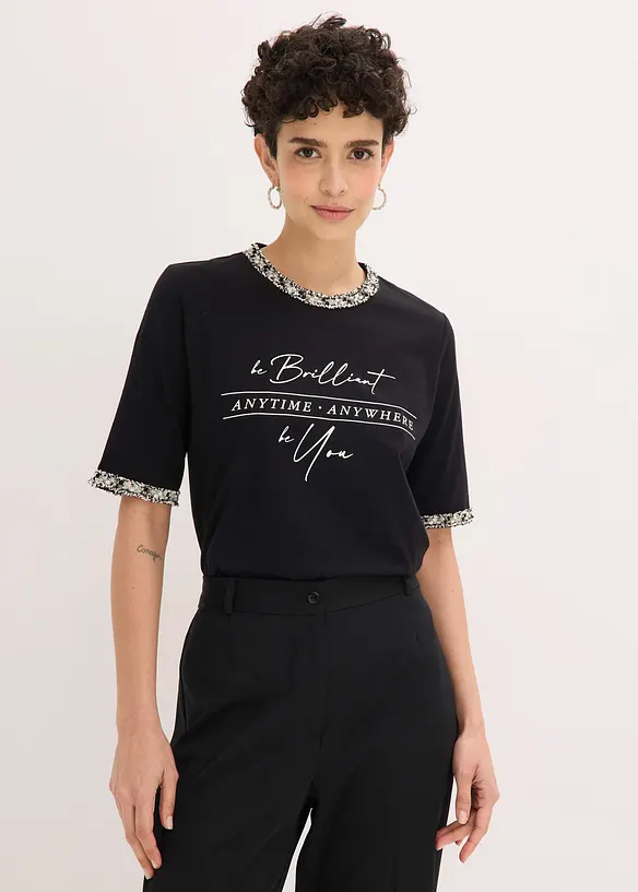 T-shirt en coton avec liser&eacute; perl&eacute;, bonprix