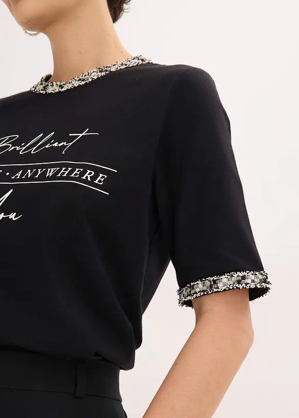 T-shirt en coton avec liser&eacute; perl&eacute;, bonprix