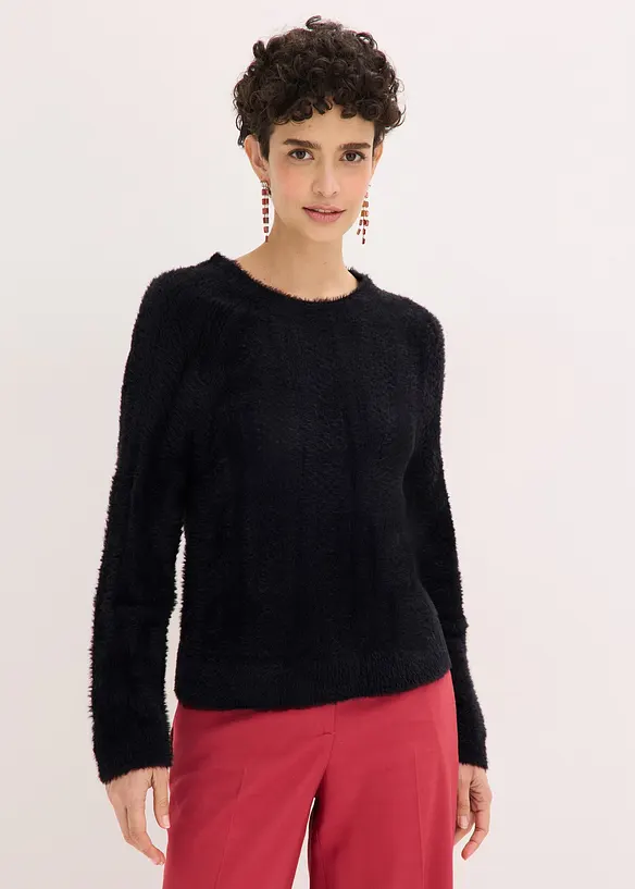 Pull ajour&eacute; en maille poilue, bonprix
