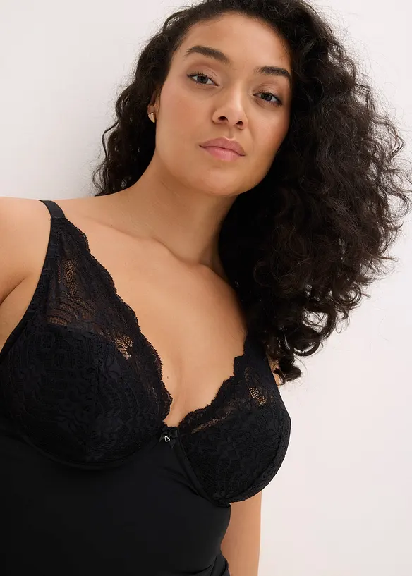 Top soutien-gorge sculptant &agrave; coques et dentelle, maintien mod&eacute;r&eacute;, bonprix