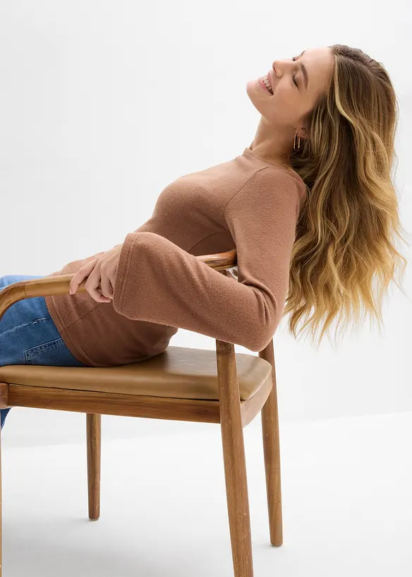 T-shirt manches longues doux en viscose m&eacute;lang&eacute;e, bonprix