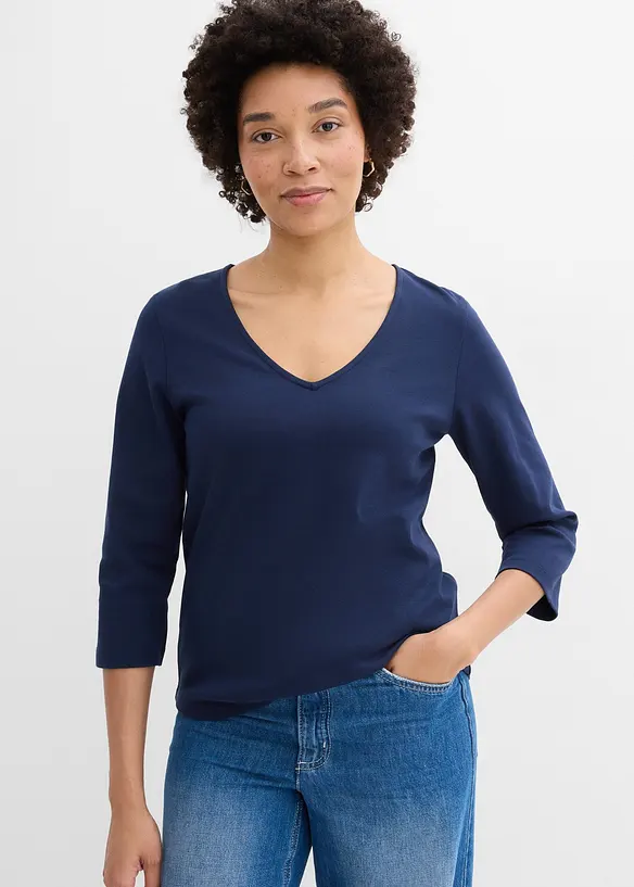 T-shirt manches 3/4 en jersey coton &eacute;pais, bonprix