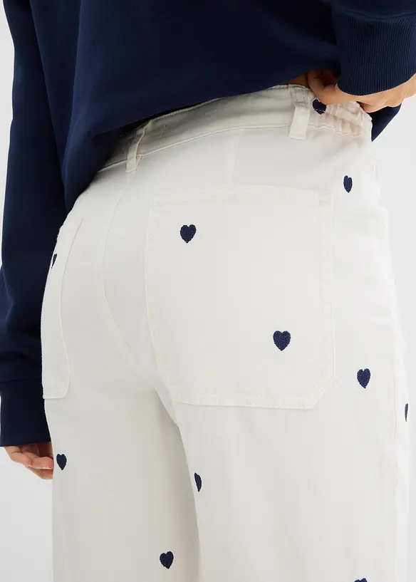 Pantalon en twill avec broderies, bonprix