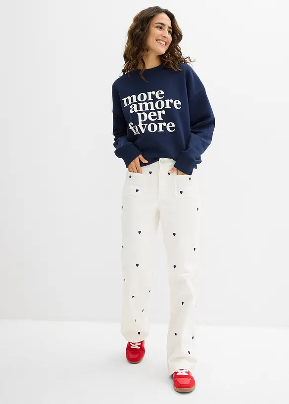 Pantalon en twill avec broderies, bonprix