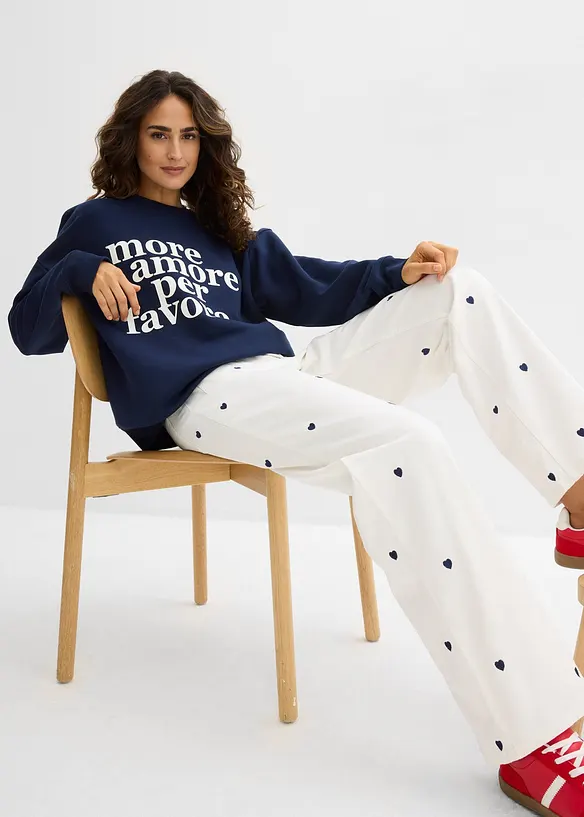 Pantalon en twill avec broderies, bonprix