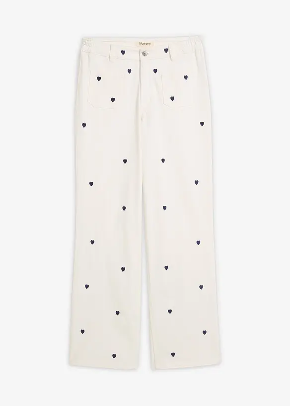 Pantalon en twill avec broderies, bonprix