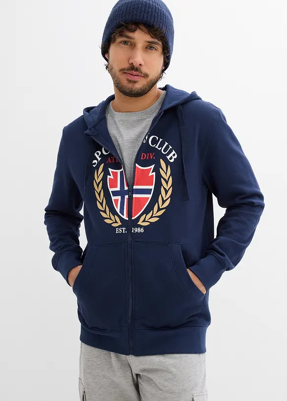 Sweat zipp&eacute; &agrave; capuche, 100% coton, bonprix