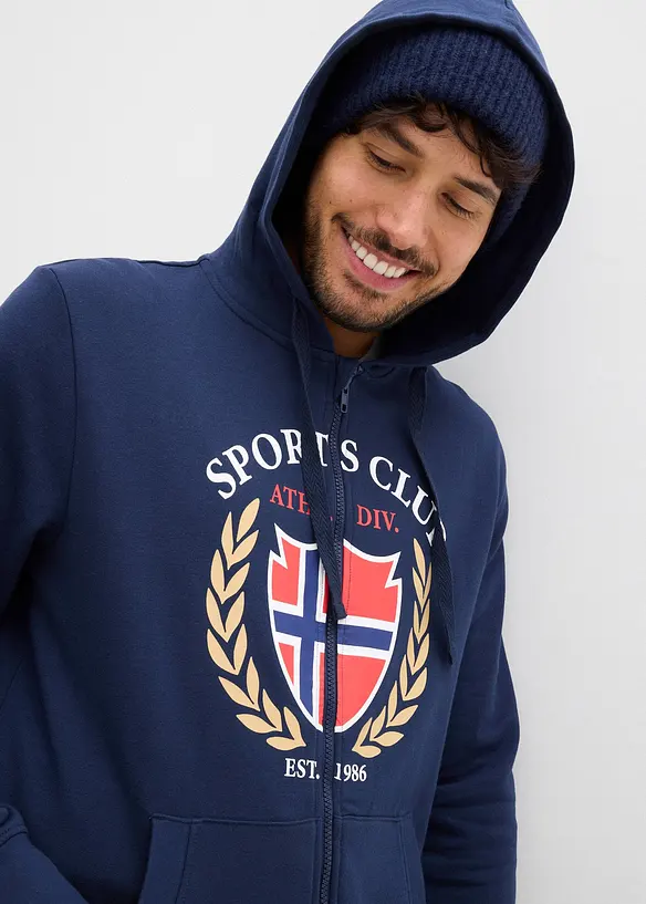 Sweat zipp&eacute; &agrave; capuche, 100% coton, bonprix