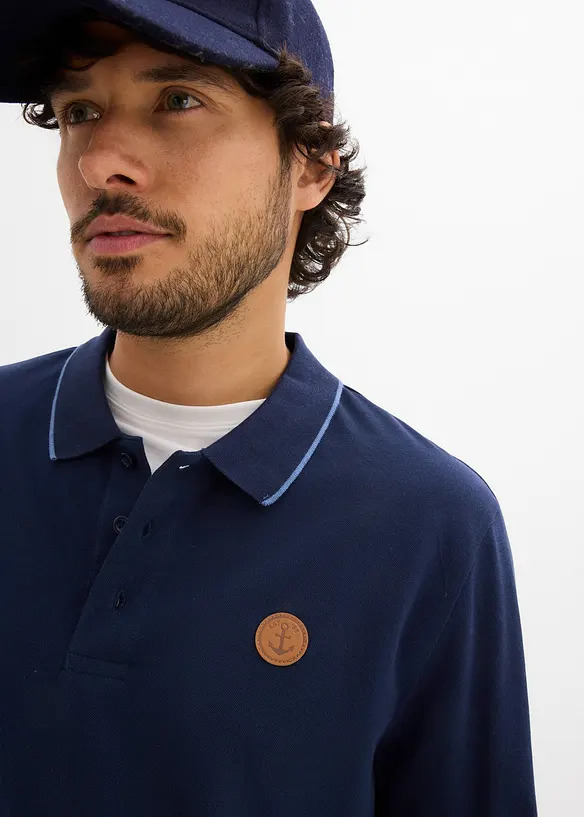 Polo manches longues classique avec d&eacute;tails contrastants, regular, bonprix