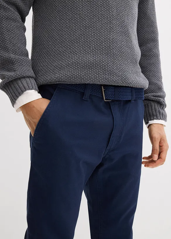 Pantalon chino extensible regular avec taille &eacute;lastique et ceinture, droit, bonprix