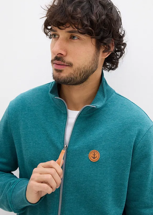 Sweat zipp&eacute; &agrave; col montant et d&eacute;tails enduits, bonprix