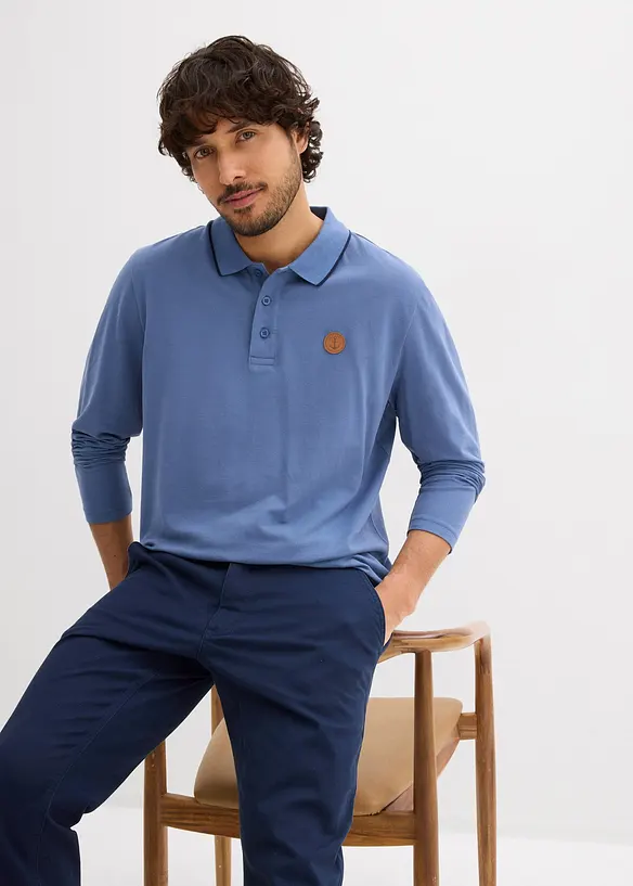 Polo manches longues classique avec d&eacute;tails contrastants, regular, bonprix