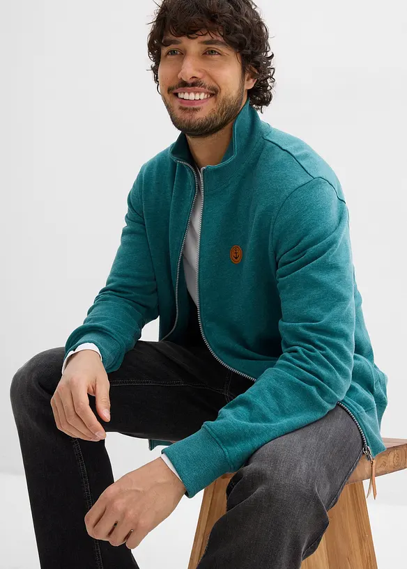 Sweat zipp&eacute; &agrave; col montant et d&eacute;tails enduits, bonprix