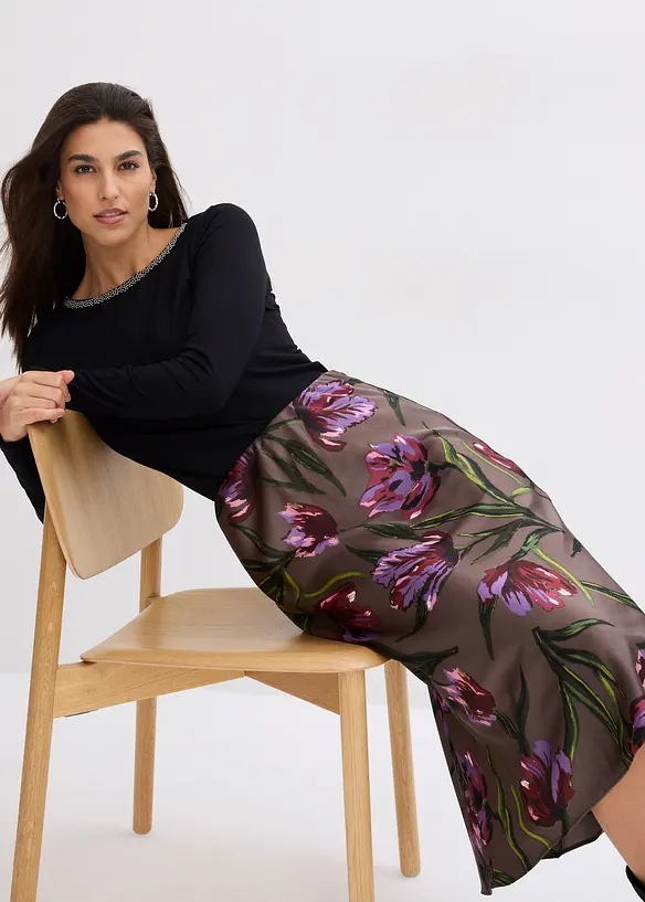 T-shirt manches longues avec empi&egrave;cement mesh et strass, bonprix