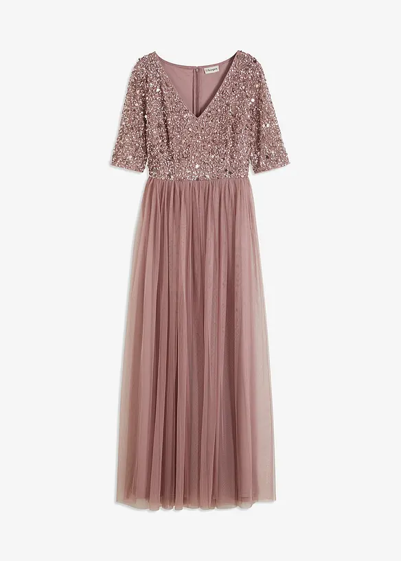 Robe de soir&eacute;e en tulle avec haut brod&eacute; de sequins, bonprix
