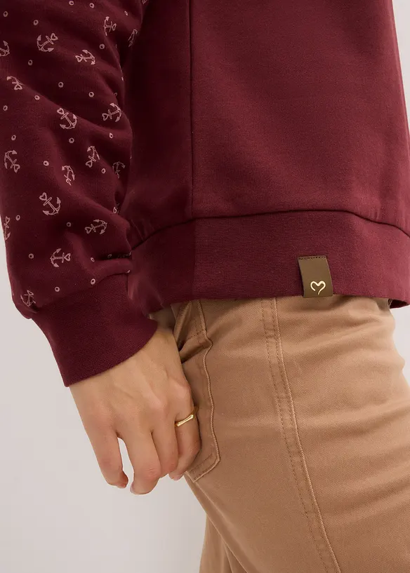 Sweat &agrave; capuche et col zipp&eacute;, 100% coton, bonprix